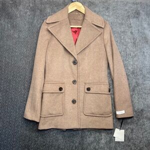 Calvin Klein Women's Size 2 Tan Silk Blend Pea Coat Classic Career Jacket NWT‎